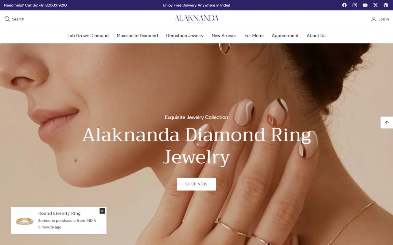 Alaknanda Diamond homepage on desktop