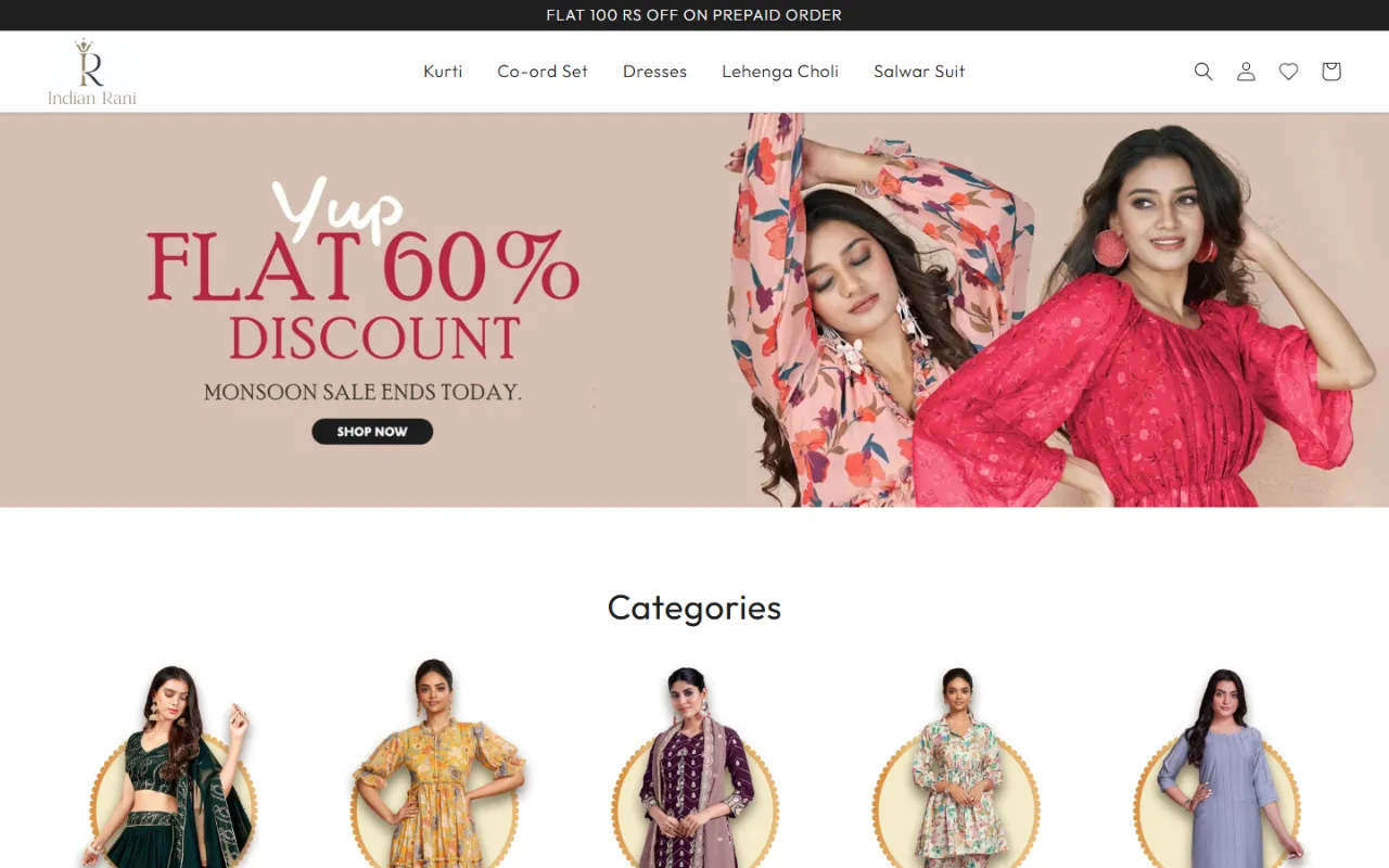 Indian Rani homepage on desktop